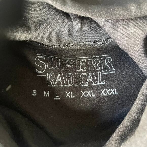 SUPERR RADICAL Black Silver Rhinestone Aim Hear Sweatshirt Hoody Large Bling - Picture 4 of 4
